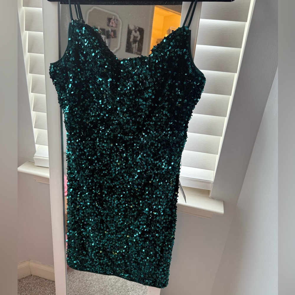 Lulus Cowl Neck Emerald Sequin Dress
